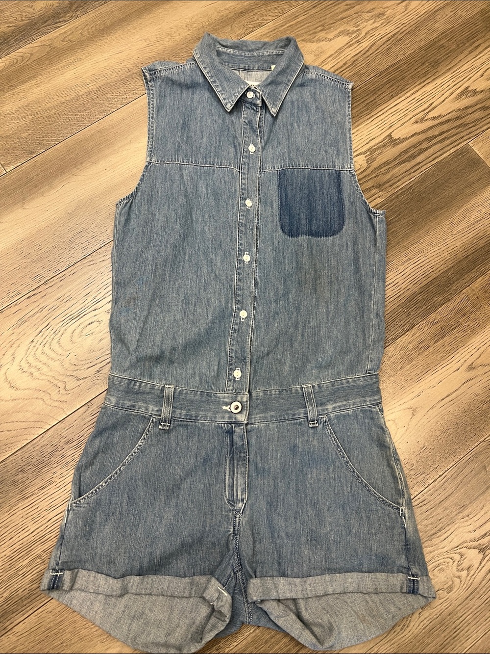 rag & bone Sleeveless Denim Romper - Light Blue